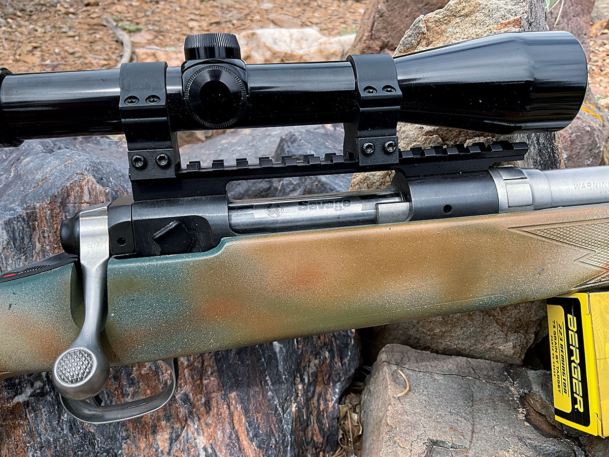 The Savage Model 12 FVSS was produced with a blued receiver and a stainless barrel. The earlier Savage actions had a flat at the rear, which makes finding a scope base challenging, but not impossible.